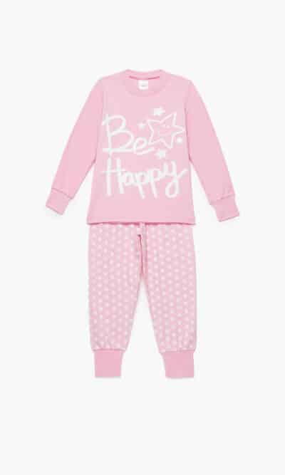 Πυζάμα παιδική χειμερινή με τύπωμα Be Happy - Pretty Baby