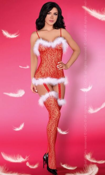 Livia  Corsetti Catriona Christmas Red Fishnet Bodystocking