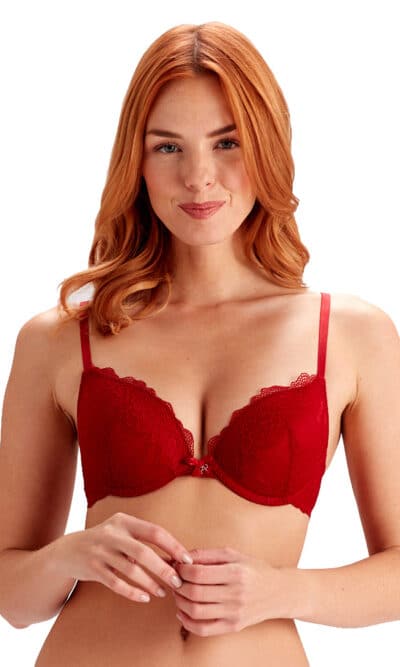Pretty Polly Lola Push Up Σουτιέν με Δαντέλα - Σκούρο Κόκκινο